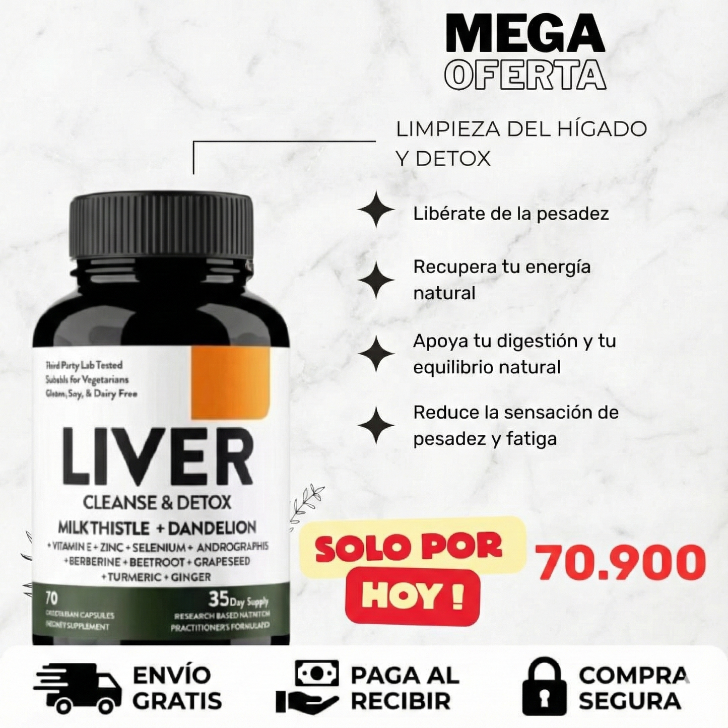 LIVER CLEANSE & DETOX digestión ligera, energía estable 70 cápsulas